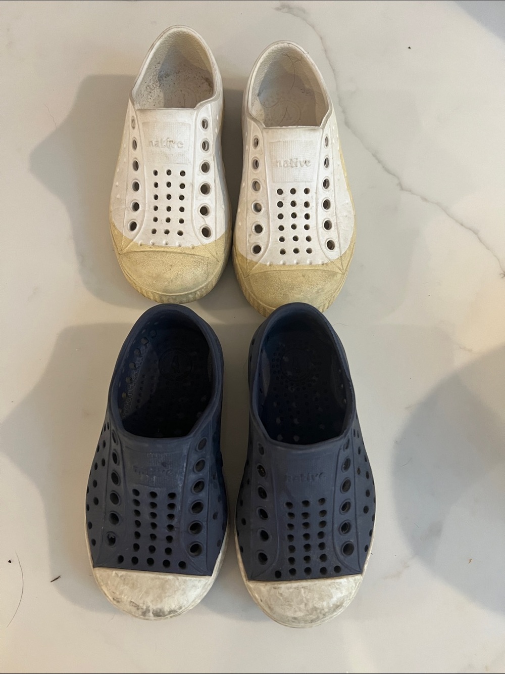 Native Kids Slip-On Water Shoes in White and Navy